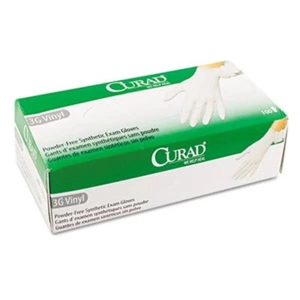 Curad 3G Synthetic Vinyl Exam Gloves, Powder-Free, Medium, 100/Box