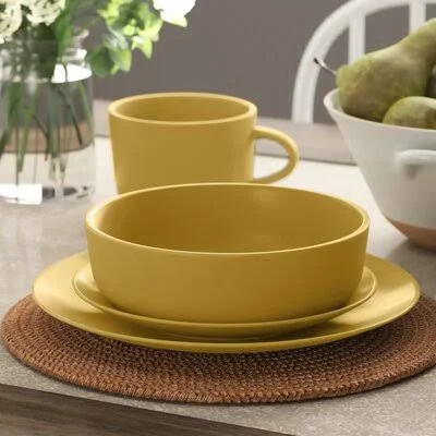 Wickham 16 Piece Dinnerware Set, Service for 4 Three Posts Color: Mustard Yellow