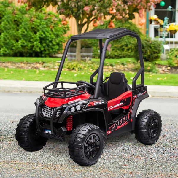 Aosom 12V Dual Motor Kids Electric Ride-On UTV Toy with Mp3/usb Music Connection, Suspension & Remote Control - Red
