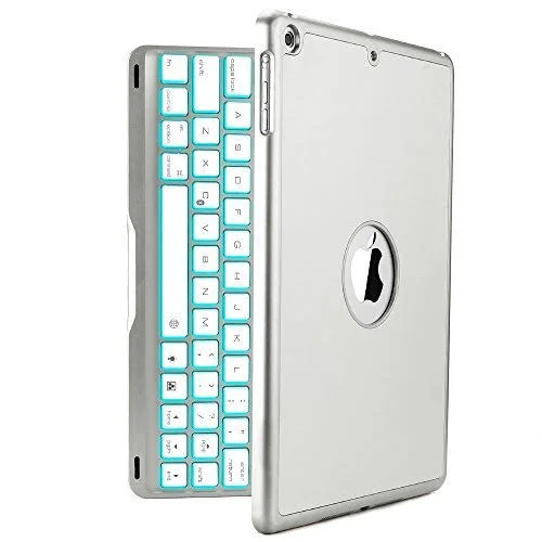 New iPad 2018 Keyboard Case, Iegrow New F8S 7 Colors LED Backlit iPad Keyboard with Protective Case Cover (Silver)