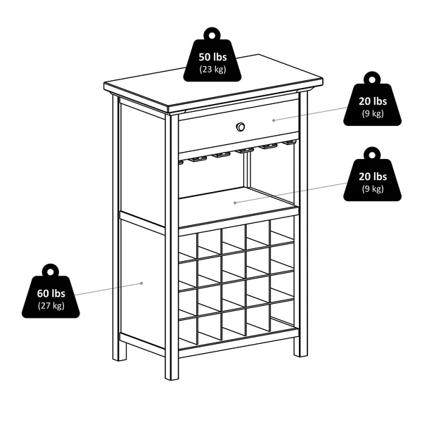 Winsome Vicenza 20-Bottle Wine Table with Glass Storage - Walnut