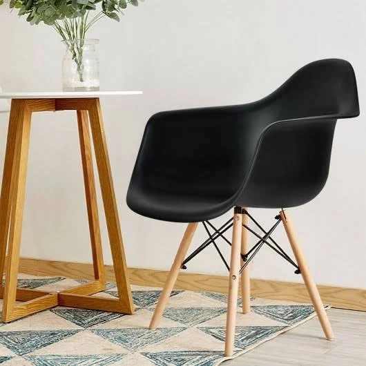 Set of 2 Mid Century Modern Molded Dining Arm Side Chair-Black - Black