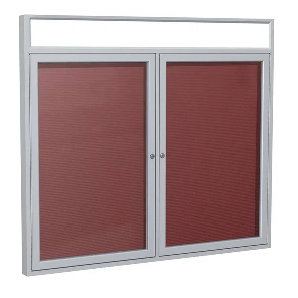 Ghent 36x22x48x22 2-Door Satin Alum Frame with Headliner Enclosed Flannel Letterboard - Burgundy PAB5-BG