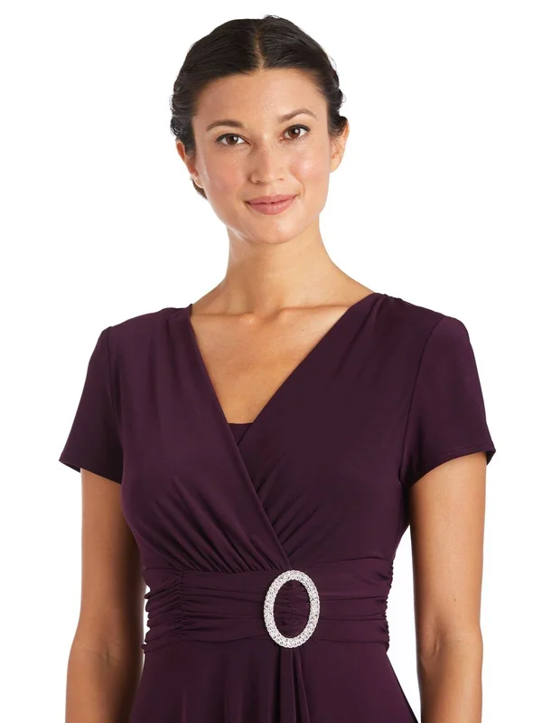 R & M Richards Short-Sleeve Faux-Wrap Dress - 12, Charcoal