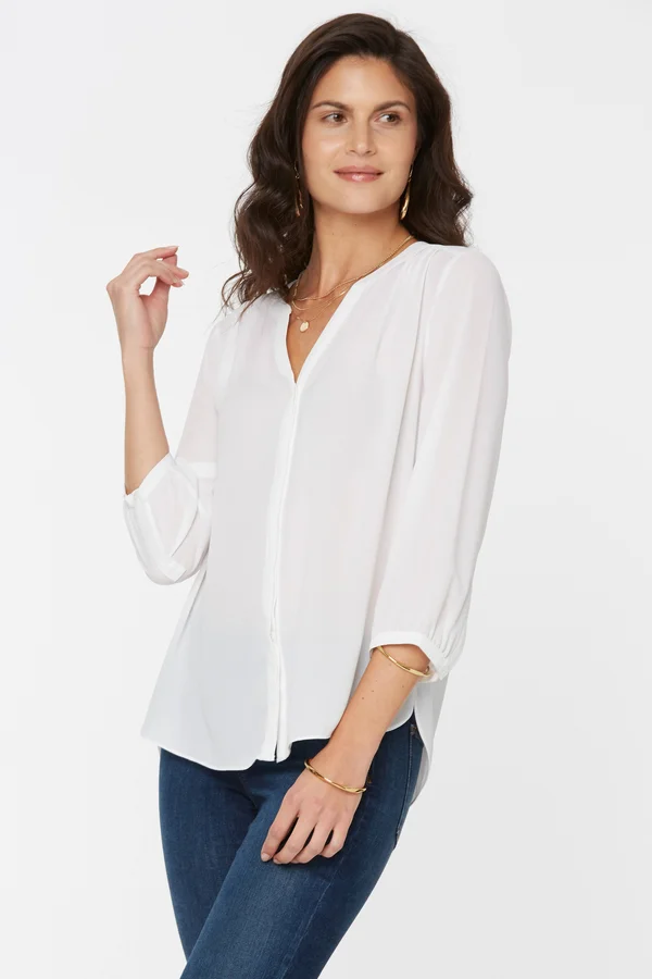 Nydj Women's Pintuck Blouse - White - Size Large