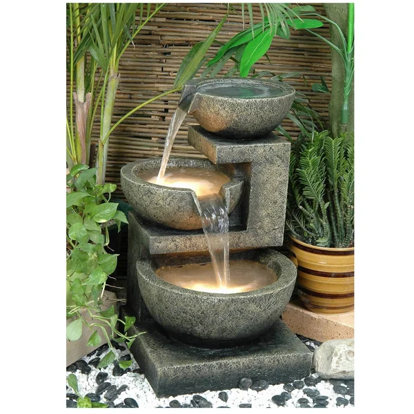 Hi-Line Gift 3-Bowl Fountain with 2 Lights