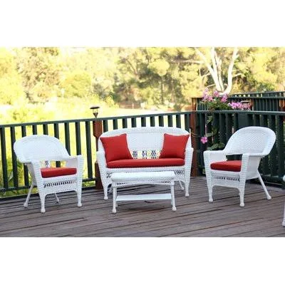 Cecilton 4 Piece Sofa Sating Group with Cushions August Grove Frame Color: Black - Cushion Color: Red
