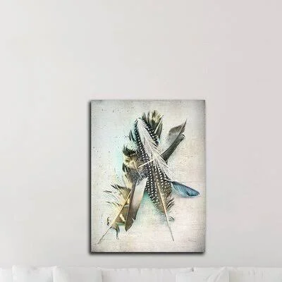 &Feather Study NO. 5& by Kathy Wolfe - Wrapped Canvas Graphic Art Print Bungalow Rose Size: 19x22 H x 14x22 W x 1.5x22 D