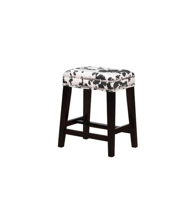Traditional Style Wooden Counter Stool with Cow Print - Black and White