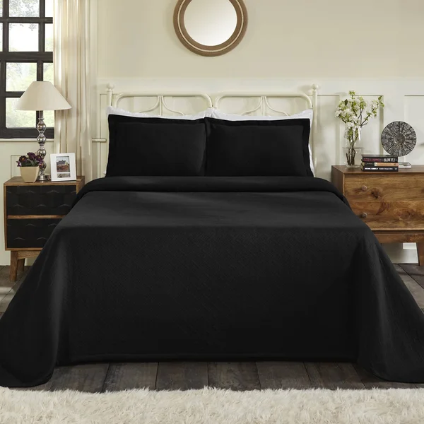 Superior Jacquard Matelasse Basket Cotton Bedspread Set - Black - King