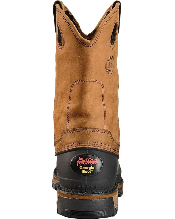 Men's Brown Georgia Boot Muddog Steel Toe Waterproof Wellington Size 9.5