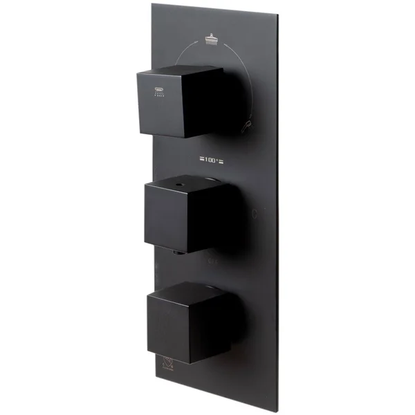 Alfi Black Matte 3-Way Thermostatic Valve Shower Mixer Square Knobs