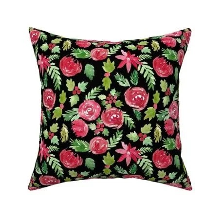 Christmas Holiday Holly Throw Pillow Cover W Optional Insert by Roostery, Size: 18 x 18 Cu003EOnly, Red