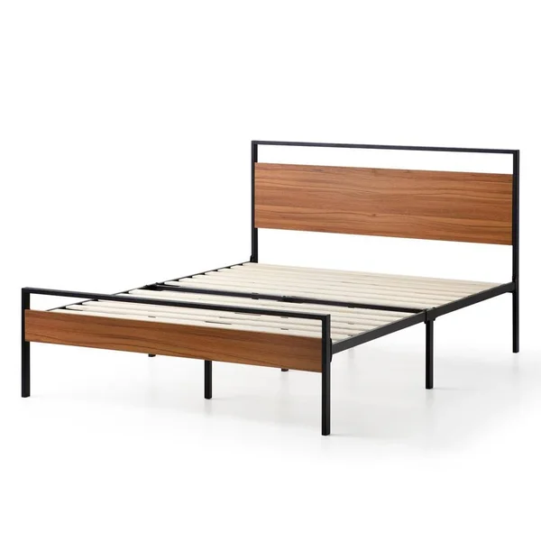 Brookside Nora Natural Queen Metal and Wood Platform Bed Frame