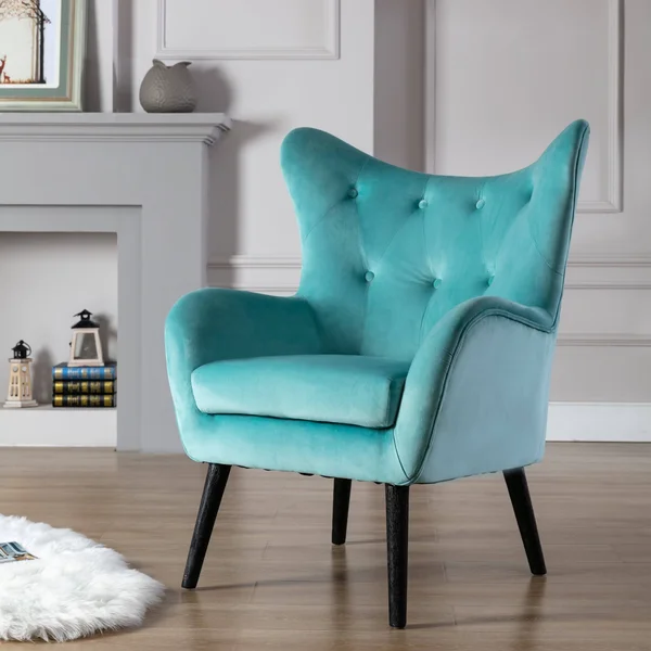 Corvus Cumbria Wingback Mid-Century Velvet Arm Chair - Cyan