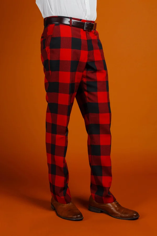 The Red & Black Lumberjack - Buffalo Check Plaid Suit Pants, Size 48, Private Label