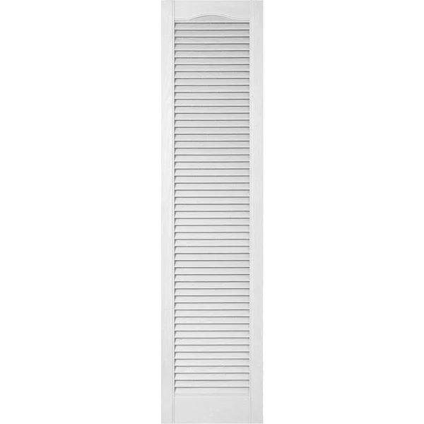 12 inchw x 35 inchh Lifetime Vinyl - Custom Cathedral Top All Louver, Open Louver Shutters, w/Shutter-Loks (Per Pair), Bright Whi