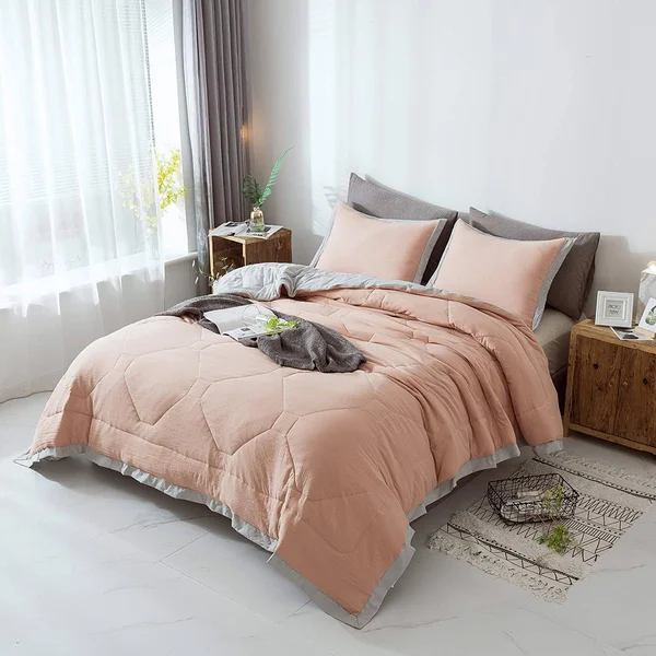 Kasentex Plush Fall Season Reversible Cozy Quilted Comforter Set with Ruffled Trim Edge and Matching Shams Twin - Peach Rose
