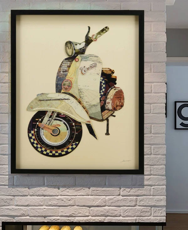 Empire Art Direct Scooter Dimensional Art Collage Hand Signed by Alex Zeng Framed Graphic Wall Art