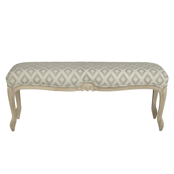 Beige Grey Diamond Carved Leg Upholstered Bench