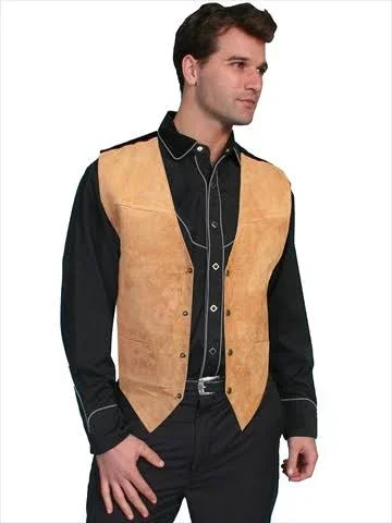 NewGroove Mens Leather Wear Boar Suede Satin Back Vest - Bourbon Boar Suede - Large
