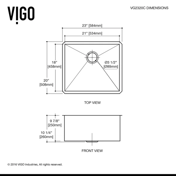 Vigo VG2320CK1 23x22 Undermount Stainless Steel Kitchen Sink - Grid and STRAINER
