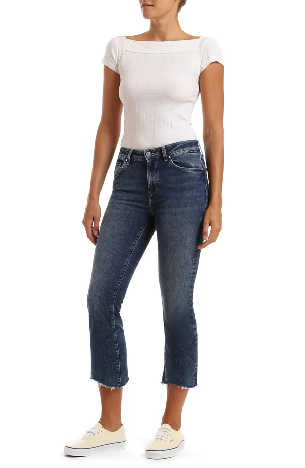 Mavi Jeans Anika Raw Hem Crop Flare Jeans - Blue - 29 x 26