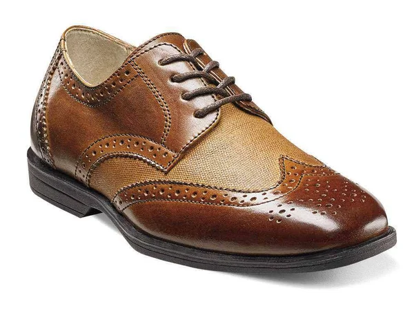 Florsheim Shoes Reveal Jr. Wingtip Oxford Cognac w/Linen Size 2.5