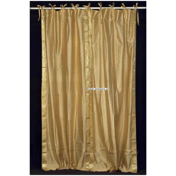 Golden Tie Top Sheer Sari Curtain - Drape, Panel - Pair