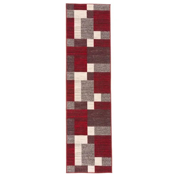 Modern Boxes Design Non-Slip (Non-Skid) Area Rug - 5&3x22 x 7&3x22 - Red