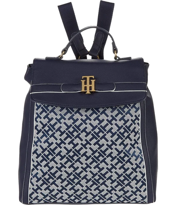 Tommy Hilfiger Laurel II-Flap Backpack-Geometric Jacquard Navy/White One Size