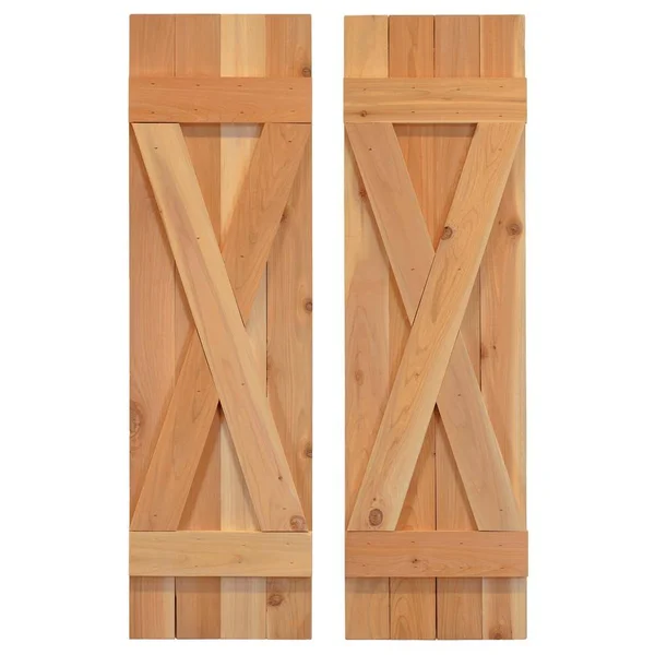 14 in. x 36 in. x Dirty Blonde Board & Batten Shutter Pair, Brown