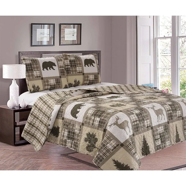 Great Bay Home Stonehurst Lodge Reversible Quilt Set Full - Queen Chocolate, Green