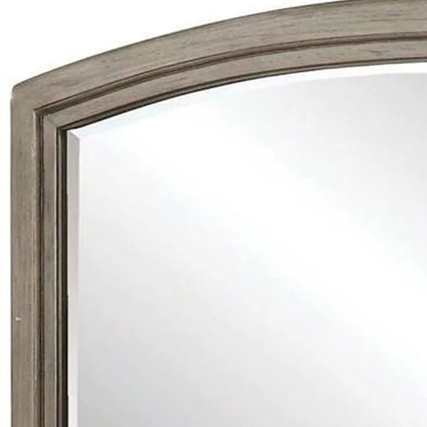Benjara 46 inch Transitional Style Curved Wooden Frame Mirror, Gray