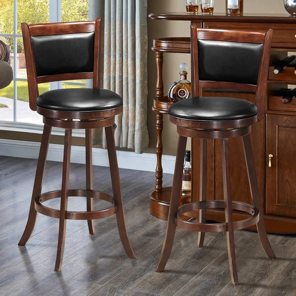 Costway Set of 2 29'' Swivel Bar Height Stool Wood Dining Chair Upholstered Seat Espresso