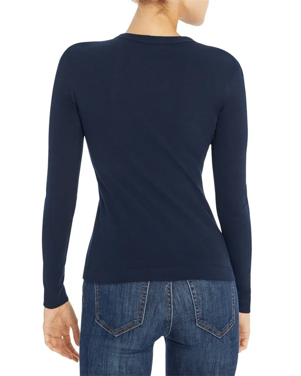 Three Dots AA2C035 1x1 Long Sleeve Crew Neck Tee, Deep Ocean