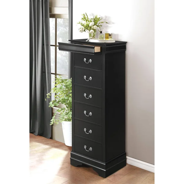 Benzara BM181936 Wooden Lingerie Chest with Hidden Drawer Black