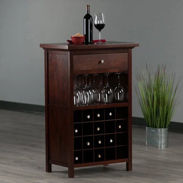 Winsome Vicenza 20-Bottle Wine Table with Glass Storage - Walnut
