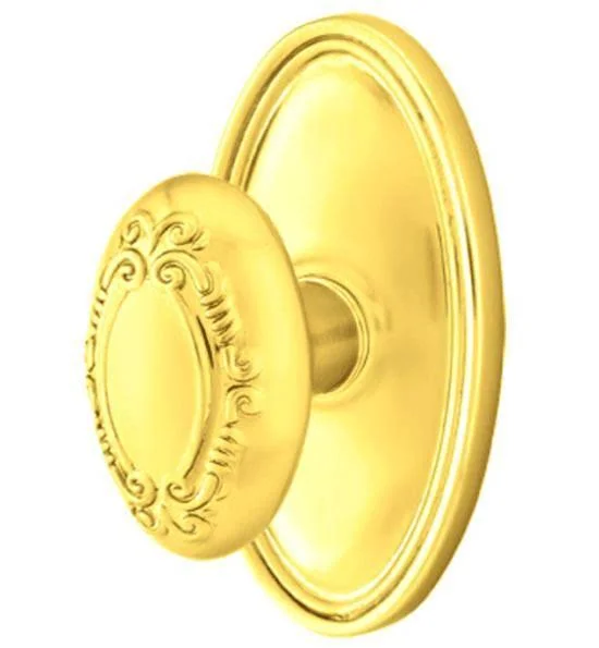 Solid Brass Victoria Door Knob Set with Oval Rosette - Privacy (Bed/Bath), Polished Brass