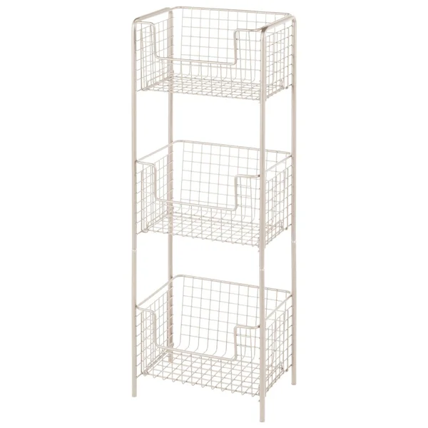 mDesign Vertical Standing Kitchen Pantry Food Shelving with 3 Baskets