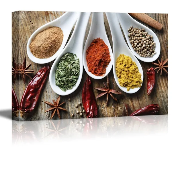 Wall26 - Still Life Various of Spices on Rustic Wooden Table Food Kitchen Concept - Canvas Art Wall Decor - 32 inch x 48 inch - S
