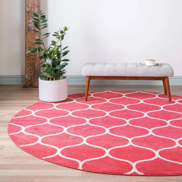 Unique Loom Rounded Trellis Frieze Rug - 8& 0 x 8& 0, Round