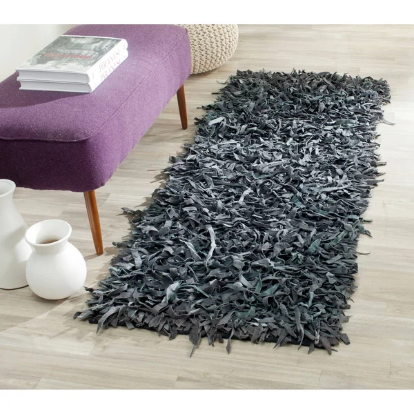 Safavieh Leather Shag Grey 6& x 6& Round Rug