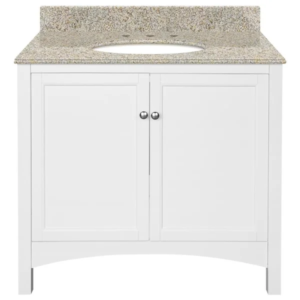 Home Decorators Collection Haven 37 in. W x 22 in. D Bath Vanity in White with Granite Vanity Top in Beige with Oval White Basin