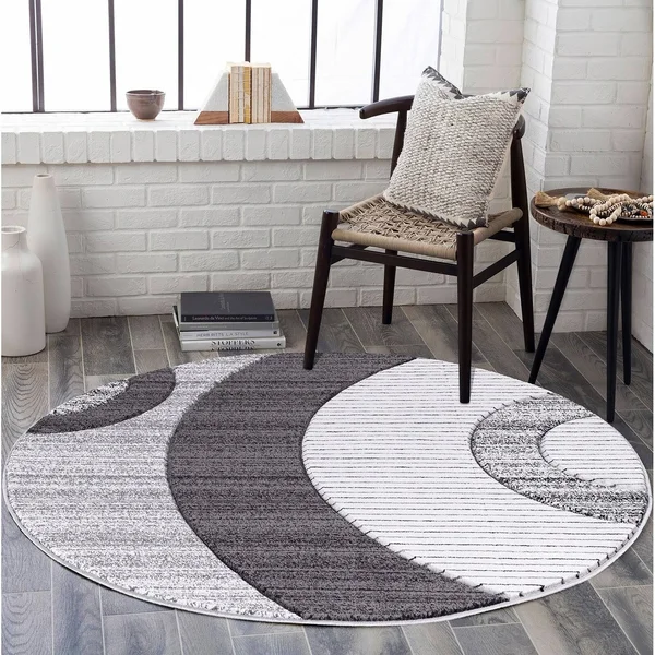 MDA Home Glamour Gray/Black Geometric Polypropylene Area Rug - 8&7x22 x 11&11x22