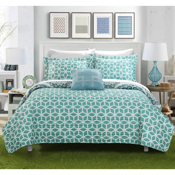 Chic Home Miranda 8 Piece Reversible Quilt Set, Size: King, Green