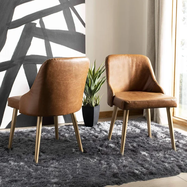 Safavieh Lulu Upholstered Dining Chair-Light Brown/Gold (Set of 2)