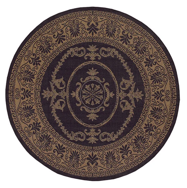 Couristan Recife Antique Medallion Area Rug, 8&6 inch Round, Black-Cocoa