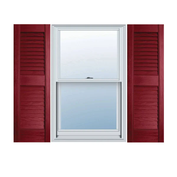 12x22 x 67x22 Builders Choice Vinyl Open Louver Window Shutters - w/Shutter Spikes & Screws (Per Pair), Cranberry