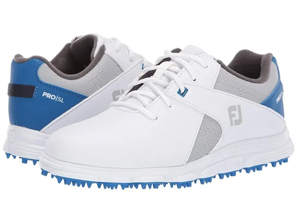 FootJoy Junior Pro|SL Spikeless Golf Shoes - White/Gray/Royal Blue 4